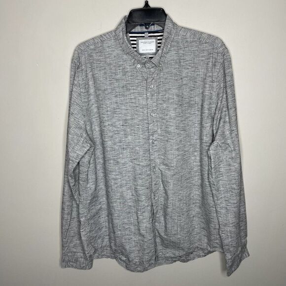 DENIM & FLOWER Shirt Mens XL Button-Down Gray Crosshatch Cotton Lyocell Blend - Picture 1 of 10